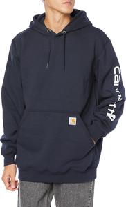 Мужская толстовка Carhartt с капюшоном и логотипом на рукаве, темно-синий