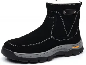 Мужские зимние сапоги для снега с подкладкой, замшевые ботильоны для улицы, водонепроницаемые короткие ботинки с круглым носком для холодной погоды ZPLMIDE, черный