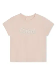 Футболка из органического хлопка с вышитым логотипом Chloé Kids, розовый
