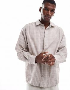 Рубашка свободного кроя в клетку светло-серого цвета от ASOS DESIGN