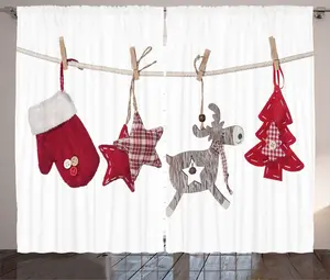 Рождественская штора ABAKUHAUS в деревенском стиле, ретро-элементы на веревке, универсальные ленточные шторы для гостиной с петлями и крючками, 280 x 245 см, кремово-красный, бежевый