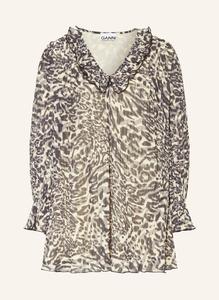 Плиссированное платье с рюшами Ganni, желтый