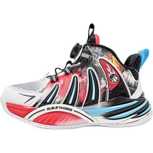 Детские баскетбольные кроссовки с противоскользящей подошвой и износостойким верхом средней высоты WARRIOR, черный/белый/красный