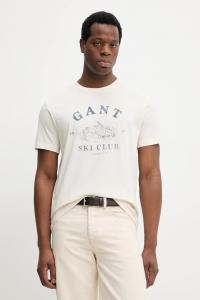 Хлопковая футболка Gant, бежевый