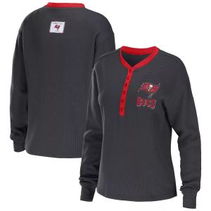 Женская футболка WEAR by Erin Andrews Pewter Tampa Bay Buccaneers Waffle Henley с длинным рукавом