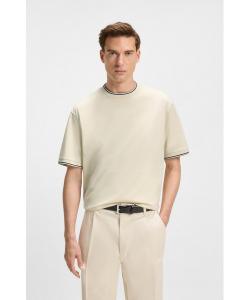 Футболка из мерсеризованного хлопка с полосатыми манжетами BOSS, белый