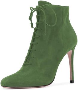 Женские ботильоны XYD из искусственной замши с шнуровкой, закрытым носком, высокими каблуками-кубиками и боковыми молниями, зимние короткие ботинки, Forest Green