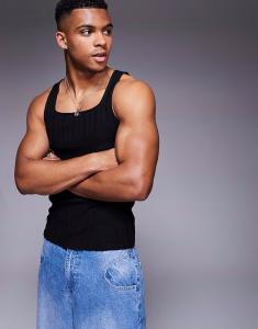 ASOS DESIGN облегающая майка с высоким квадратным вырезом черного цвета