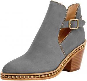 Женские ботильоны YDN с заклепками, средней высоты на массивном каблуке, закрытым носком миндальной формы, с пряжкой, короткие боевые ботинки, размеры 4-15 США, Grey