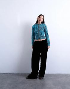 Бархатные брюки-джоггеры Topshop со средней посадкой и завязкой на талии, широкие, черного цвета