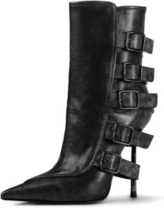 Женские ботильоны XYD с заостренным носком, много застежек, высокий каблук-шпилька, боковая молния, стильные праздничные туфли, Black