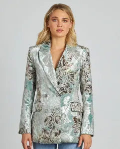 Женский блейзер с принтом, деталями из бархата и передними карманами Alma en Pena, зеленый