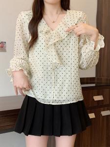 Блузка в горошек с оборками, женская блузка Doux Belle, цвет Beige