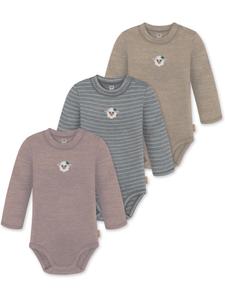 Normani Outdoor Sports Комплект из 3 детских боди с длинными рукавами из мериносовой шерсти "Туай" в бежево-серо-розовой расцветке