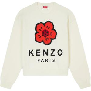 Боке цветок вязаный джемпер KENZO, серо-белый