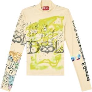 Футболка с воротником-стойкой и принтом Imun Tattoo DIESEL, бежевый