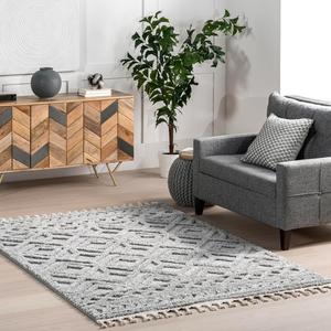 Ковер nuLOOM, 122 x 183 см, Akia Lattice High/Low с кистями, Light Grey