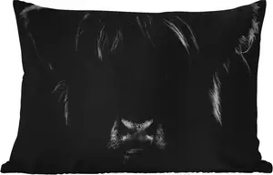 Подушка для улицы - Шотландская горная корова - Черно-белая - Портрет - 50 x 30 см - Водонепроницаемая - Подушка для отдыха - Подушка для дивана - Украшение для гостиной MuchoWow