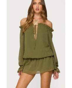 Женский шифоновый комбинезон Delphine с открытыми плечами Edikted, Olive