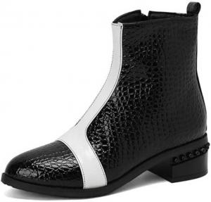 Женские челси Artykey с низким массивным каблуком, короткие ботильоны, круглый носок, боковая молния, пэчворк, повседневная мода, уличные короткие ботинки, Black