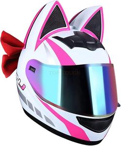 Шлем мотоциклетный Esrada с галстуком-бабочкой, белый / розовый