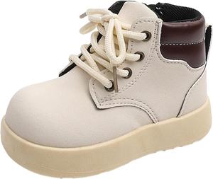 Детские ботинки IWIHMIV, утепленные, с боковой молнией, на плоской подошве, короткие ботиночки, повседневные, с нескользящей подошвой, наружные кожаные шнурованные туфли, Beige
