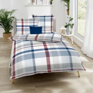 Постельное белье Dream Sleep Seersucker в клетку Madras Check Navy 135x200 см + 80x80 см Traumschlaf