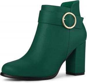 Allegra K женские ботильоны с круглым носком, круглой пряжкой, массивными каблуками, ботильоны, Grün