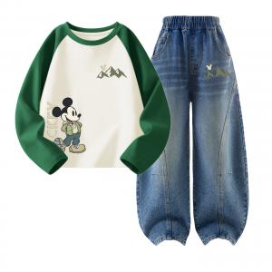 Детская повседневная спортивная одежда с круглым вырезом Moderate Disney, di peak top k зеленый белый+di summit k denim синий