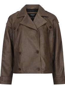 Укороченная кожаная куртка-тренчкот TruClothing, коричневый