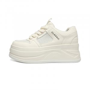 Водонепроницаемые и дышащие низкие кроссовки для скейтбординга для женщин ZHR, Beige[Platform Sole 6.5Cm+Hidden Wedge 0.8Cm]