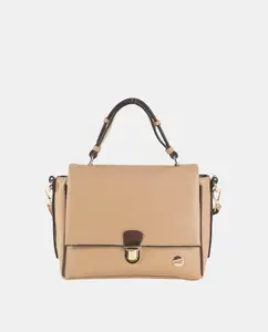 Сумка-сатчел из искусственной кожи с текстурой телячьей кожи Volum, бежевый
