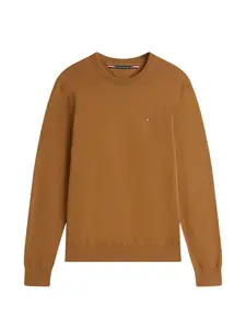 Свитер с круглым вырезом и логотипом на груди Tommy Hilfiger, коричневый