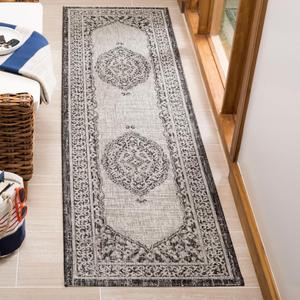 Ковер SAFAVIEH, 69 x 244 см, Washable Rug Outdoor Courtyard Collection - Light Grey & Black, Non-Shedding & Easy Cleaning, для патио, прихожей, гардеробной, коридора, кухни (CY8751-37612)