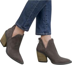 Женские ботильоны ZBYY с вырезами, заостренным носком, массивным каблуком, разрезом V сзади и молнией, ботильоны средней высоты, Grey