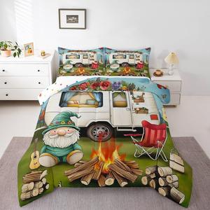 Erosebridal Комплект постельного белья Gnome Camping с утепленным одеялом в цветочном стиле с бабочками, дышащий материал, White Red Green