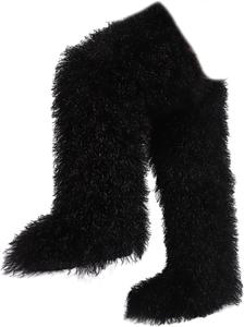 Женские зимние сапоги из искусственного меха выше колена, высокие, для холодной погоды, уличная обувь, 28" Keridean, Black