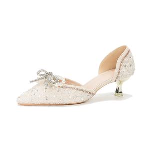 Туфли на тонком каблуке 4 см, женские, цвета экрю Zubumei, Ecru