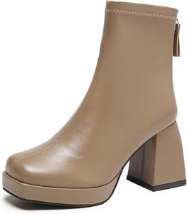 Женские ботильоны RiceelSor с массивным каблуком, боковой молнией, квадратным носком, водонепроницаемые, удобные, с поддержкой свода стопы для офиса, деловых встреч и свадеб, Apricot