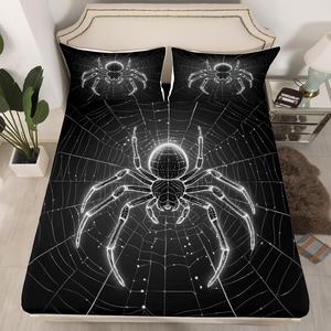 Erosebridal Комплект постельного белья Black and White Spider в готическом стиле с паутиной для детей, White and Black