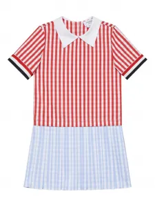 Плиссированное платье в клетку гингем Thom Browne Kids, красный