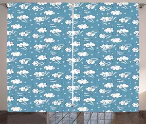 Штора ABAKUHAUS Cloud Rustic, мультяшный рисунок "Небо и погода", универсальная ленточная штора для гостиной с петлями и крючками, 280 x 245 см, сине-белая Abakuhaus