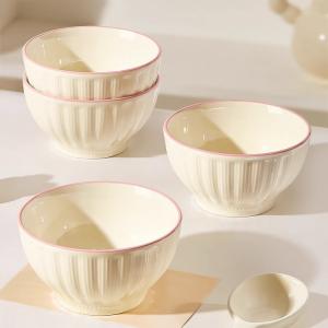 Ceramics Высококачественные керамические пиалы для дома, стильные обеденные миски 2025, набор посуды с глубокими тарелками и суповыми чашами, розовые красавицы 11 см — 6 штук