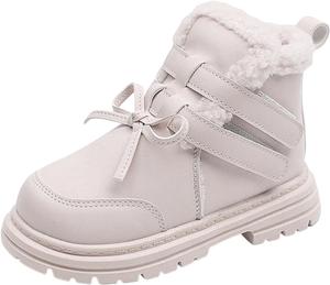 Зимние сапожки для малышей, плюшевые, толстые и теплые, ботильоны с эстетичным бантиком, резиновой подошвой, водонепроницаемые, удобные, с плюшевым хлопком, легкие зимние туфли Generic, Beige