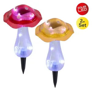 Солнечные светильники с LED Mantar, LED-модуль 2 шт., холодный белый, набор из 2 шт., декоративные колышки-грибы красного и желтого цветов, датчик сумерек, холодный белый Näve, Bunt