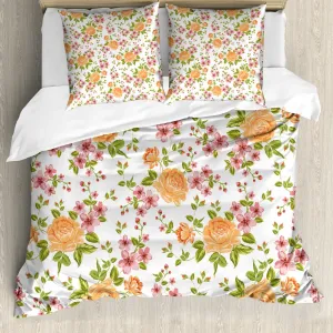 Пододеяльник ABAKUHAUS с цветочным рисунком, свадебный, с пионами и маками, с защитой от клещей, подходит для аллергиков, с наволочками, 200 см x 200 см - 80 x 80 см, нежно-оранжевый, зеленый, розовый Abakuhaus