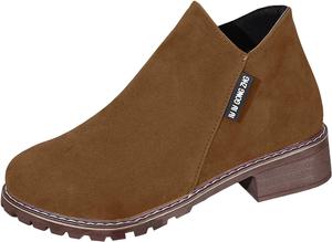 Женские ботильоны на низком толстом каблуке, короткие ботинки с модной боковой молнией, круглым носком и протекторной подошвой. Осенние ботинки для прогулок на улице, зимние противоскользящие ботинки Toumov, темно-коричневый