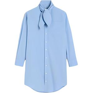 Хлопковое платье-рубашка с воротником-шарфом AMIPARIS, синий