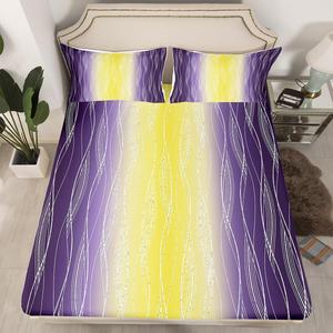 Erosebridal Комплект постельного белья Abstract Ombre с желто-фиолетовым градиентом и серебристыми геометрическими полосами, Yellow Purple