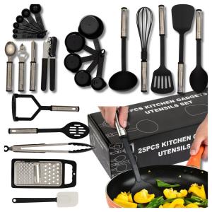КУХОННАЯ ПОСУДА НАБОР АКСЕССУАРОВ 25 ЭЛЕМЕНТОВ. Овощечистка терка ложки мерные стаканчики BK